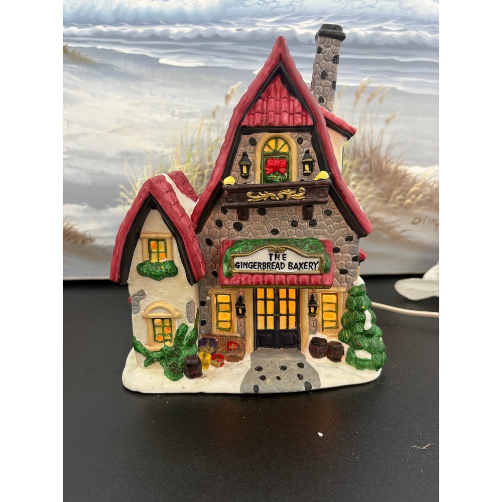 Santa's Workbench The Gingerbread Bakery Lighted Porcelain House Towne Series